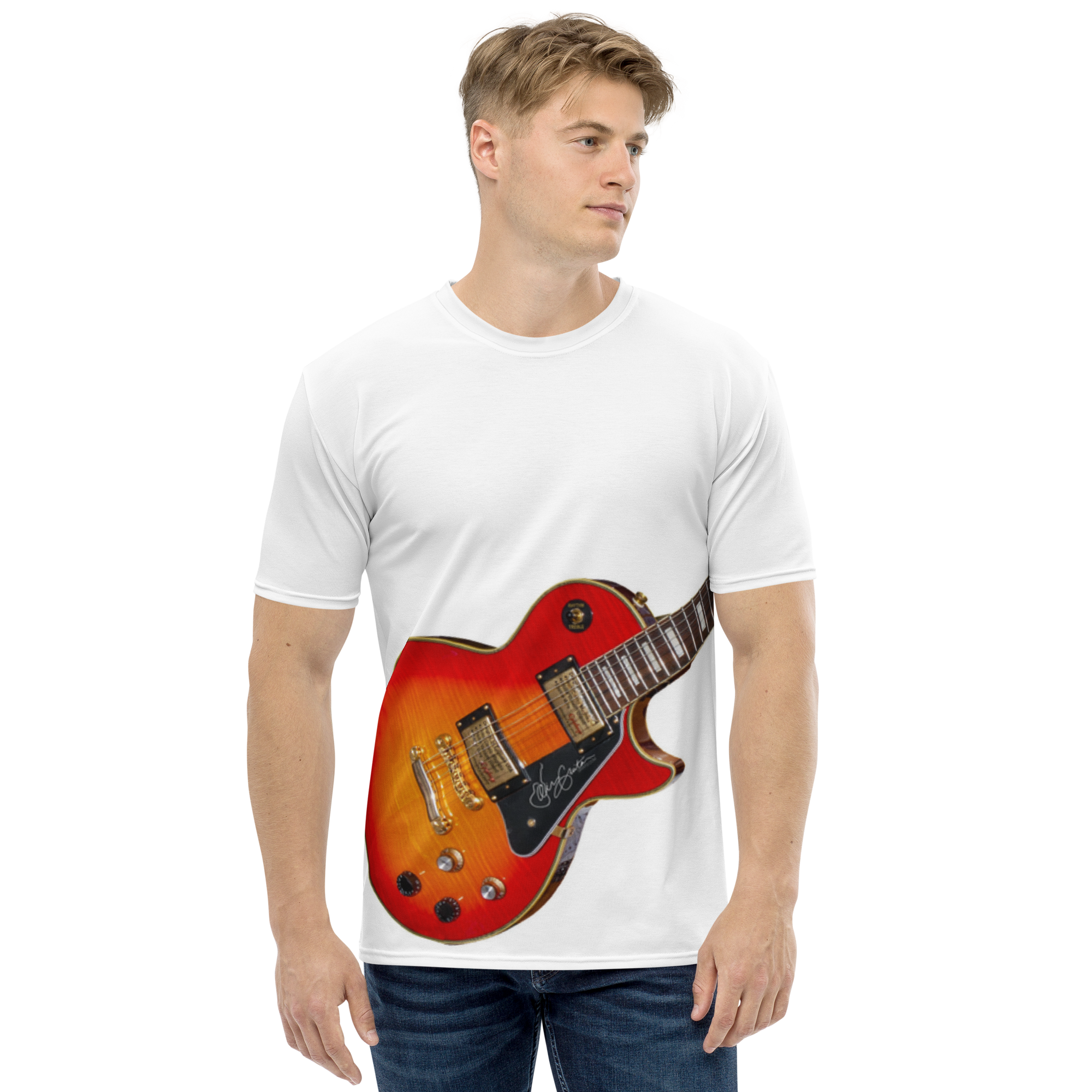 Funny Les Paul style Air Guitar T-shirt with retro electric guitar graphic.