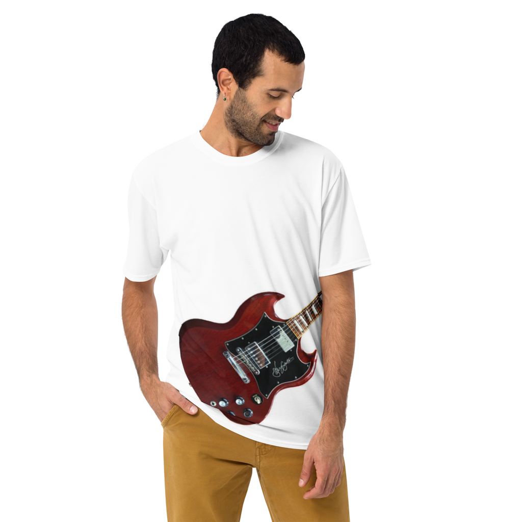 SG-style Air Guitar T-shirt featuring retro double-horn electric guitar graphic.