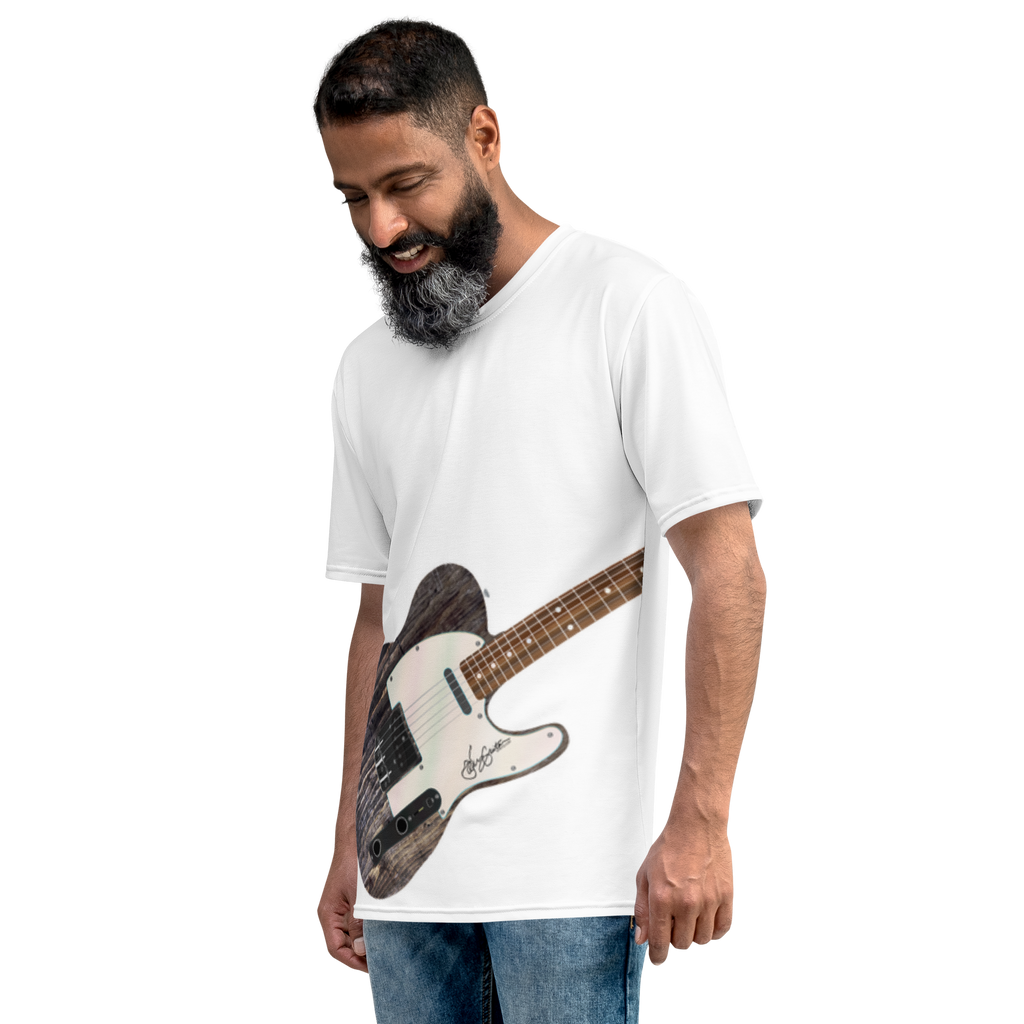 telecaster style air guitar shirt on white tee